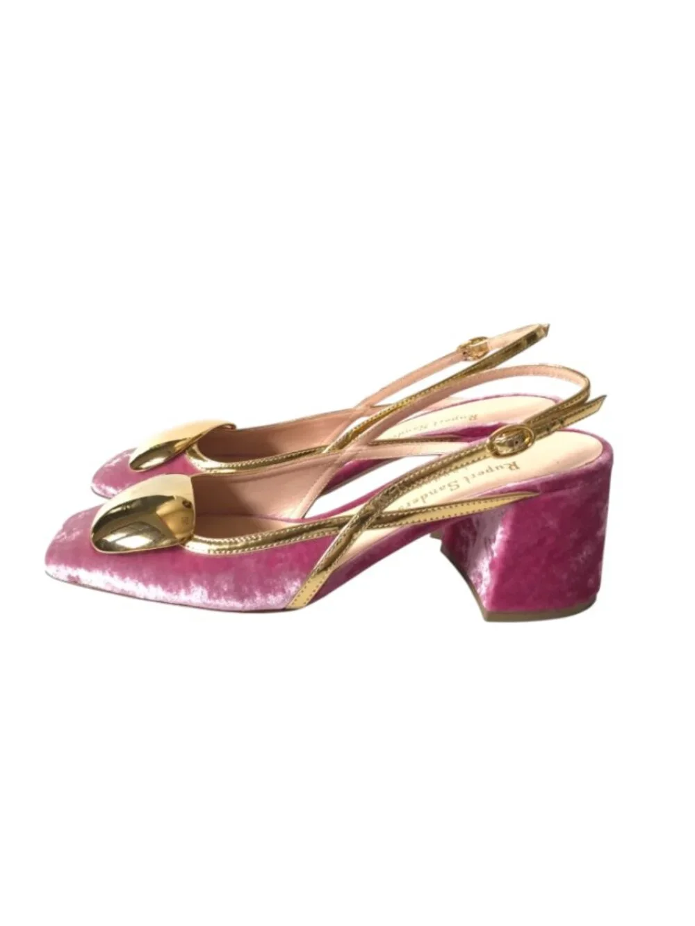 Rupert Sanderson Cavalla Slingback Pumps Heels Womens 36 6 Pink Velvet Gold $820